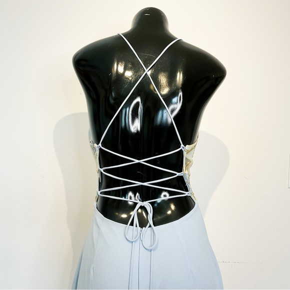 LUCY IN THE SKY Soft Blue Strappy Dress With Embroidery - Picture 3 of 11